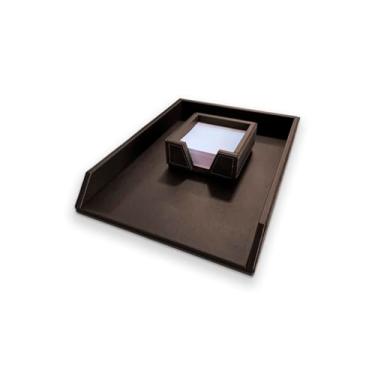 Imagem de Kit Escritório Organizador de Mesa Dry em Couro Legítimo - Porta Papel A4 e Porta Rascunho (Tabaco)