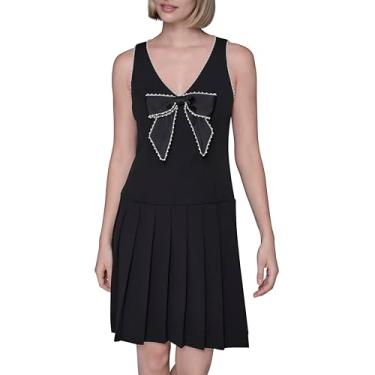 Imagem de Karl Lagerfeld Paris Vestido feminino sem mangas de crepe evasê, Preto, 48