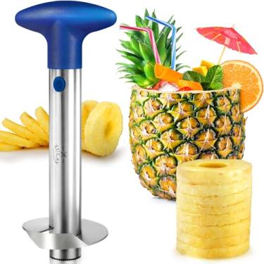 Imagem de Zulay Kitchen - Cortador de abacaxi e fatiador de abacaxi – Cortador de abacaxi de aço inoxidável para facilitar a remoção e fatiamento do núcleo – Fatiador e cortador de abacaxi super rápido poupa tempo – Azul royal