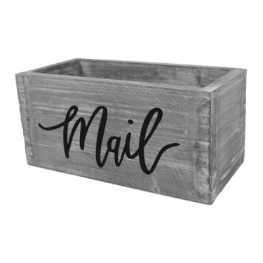 Imagem de Ioensy Organizador de correspondência de madeira, porta-cartas, mesa, cesta de madeira, pasta de envelopes, recipiente decorativo, Cinza