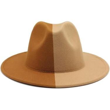 Imagem de Hhf Caps & Hats Novo Chapéu De Feltro De Lã De Duas Cores Para Homens E Mulheres, Chapéu De Jazz De Aba Plana Na Moda Outono E Chapéu De Jazz, Khaki+camel