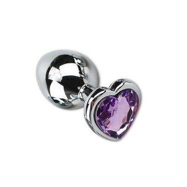 Imagem de Plug Anal De Aço Inoxidável Tamanho P Joia Formato Coração Roxo
