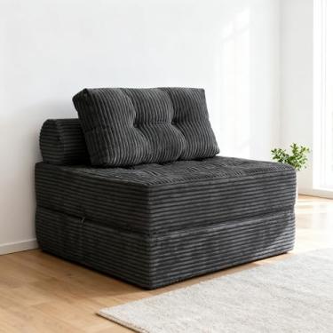 Imagem de HonTop Sofá-cama dobrável, cadeira de veludo conversível com travesseiro, cama dobrável com espuma viscoelástica, capa lavável para dormitório/apartamento, cinza escuro solteiro