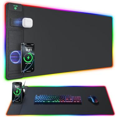 Imagem de abc.mat Mouse pad de carregamento sem fio 4 em 1 com suporte para telefone, mouse pad grande RGB 800 * 400 para jogos, 24 efeitos de luz, base antiderrapante, superfície ultra suave à prova d'água
