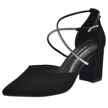 Imagem de Scarpin Via Marte Salto Grosso Tiras Strass Nobuck Feminina - Preto - 35