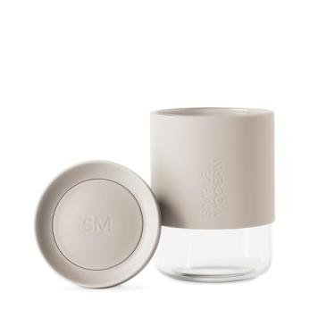 Imagem de Simple Modern Clarity Cup | Copo de café de vidro com tampa de 360° e manga de silicone | Caneca de viagem para chá e cerveja gelada | 340 g | Mistura de bétula de amêndoa