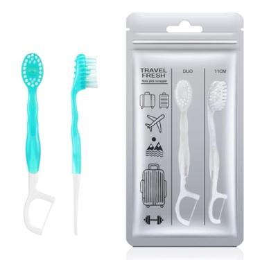 Imagem de +skin Conjunto de escovas de dentes descartáveis TravelFresh com pasta de dente e fio dental de menta – 6 pacotes de 2 (total de 12 escovas), compacto para viagens, acampamento, trabalho, atividades