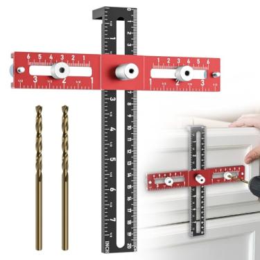 Imagem de Gabarito de cavilhagem de gabinete, ferramenta de gabinete dobrável e ajustável para maçanetas, localizador de perfuração autocentralizante e de puxar, guia preciso de perfuração de furo reto para