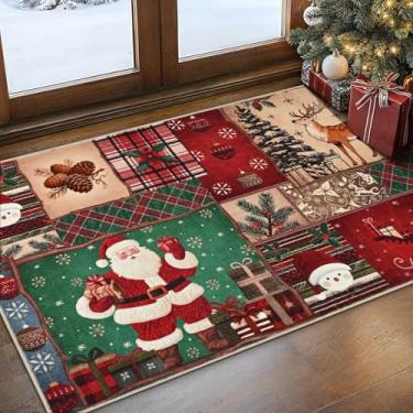 Imagem de FRAMICS Tapete de Natal lavável 5 x 7 cm, antiderrapante, tapete de porta de Papai Noel ao ar livre, interior, tapetes de entrada de lã sintética macia para entrada, cozinha, quarto, casa, decorações