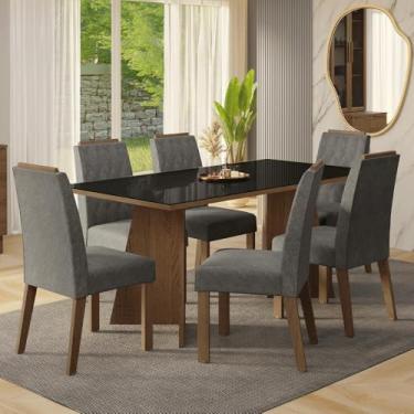 Imagem de Conjunto Sala de Jantar Tampo de Vidro 6 Cadeiras Rustic/preto/silver Siena Madesa