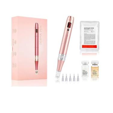Imagem de Derma Digital com Display LED, Kit de Microagulhamento com Ampolas e Máscara Facial, Rosa Dourado