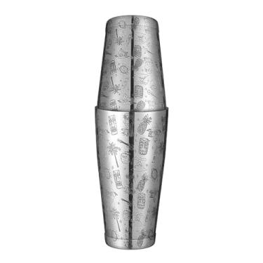 Imagem de Coqueteleira Boston de aço inoxidável com padrão gravado, conjunto de estanho agitado ponderado 18 e 800 ml, conjunto de coqueteleiras de duas peças de metal pesado Boston (Style4 Hawaii)