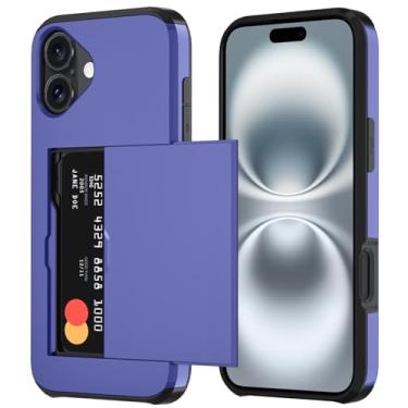 Imagem de Qinmay Capa carteira compatível com iPhone 17, suporte para cartão integrado, camada dupla protetora resistente à prova de choque com compartimento para cartão oculto, capa fina para iPhone 17, roxa