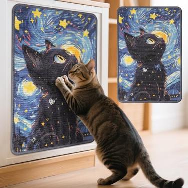 Imagem de GudaAphrmix Tapete de arranhador de sisal para gatos, durável e resistente a quedas para gatos internos, tapetes de arranhar com estampa artística de gatinho para sofá e móveis com fita adesiva de