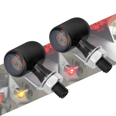 Imagem de HCmotorku Mini luzes LED de freio vermelho âmbar piscante para frente traseira, lâmpada indicadora de bala pequena adequada para Harley Yamaha Suzuki Kawasaki Chopper Cruiser personalizada com lente