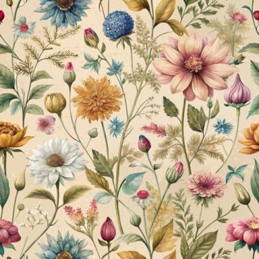 Imagem de Papel de parede floral retrô estético, papel de parede de 45 x 300 cm, vinil impermeável, para quartos, banheiros, cozinhas, salas de estar, salas de jantar, salas de estudo