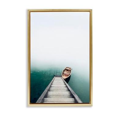 Imagem de Stupell Industries Barco na parte inferior das escadas arte de parede em tela flutuante emoldurada dourada, design por Sisi e Seb, 78 x 53 cm