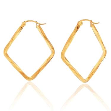 Imagem de Brincos de argola de ouro 14K para mulheres – Brinco hipoalergênico de aço inoxidável com trava nas costas, joias suspensas infinito, presentes para aniversário de aniversário