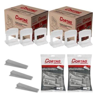 Imagem de Kit 1000 Espaçador Nivelador 3mm 62413 com 100 Cunhas 61410 - Cortag