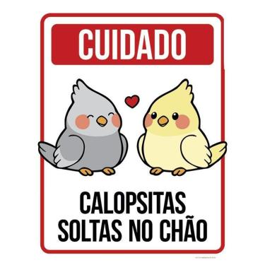 Imagem de Kit 3 Placas Cuidado Calopsitas Soltas No Chão Cinza