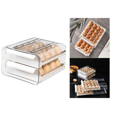 Imagem de Gaveteiro Duplo Tipo Porta 32 Ovos Cozinha Geladeira-Branco