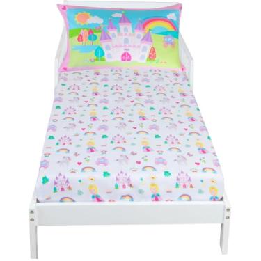 Imagem de Todays Kids Jogo de cama infantil Princess de 2 peças - 100% poliéster de microfibra escovada macio, respirável, tamanho padrão, suave na pele delicada, conjunto de roupa de cama de princesa e fronha