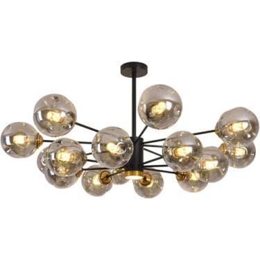 Imagem de Lustre moderno de galhos, lustre de vidro com luz de teto LED, vidro cinza âmbar, casa de fazenda, luminária pendente industrial para cozinha, sala de jantar, sala de estar, restaurante, pre