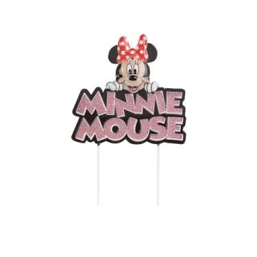 Imagem de Vela Aniversario Minnie Metalizada Gliter SilverFesta Topo de Bolo (Rosa Preto)