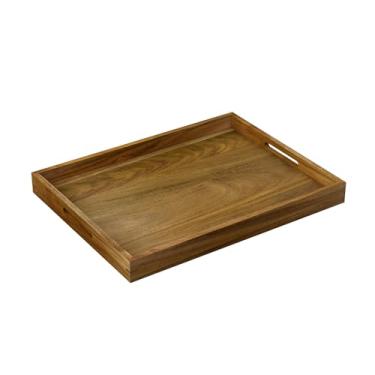 Imagem de Bandeja de servir de madeira de acácia de 43 cm com alças, bandeja decorativa para mesa de café, café da manhã na cama, jantar