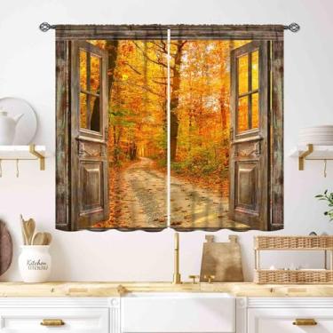 Imagem de Cortinas de floresta de outono, quinta, colheita de outono, ação de graças, rústico, natureza, paisagem, janela, tratamentos para quarto, sala de estar, banheiro, 2 painéis, 139 x 99 cm