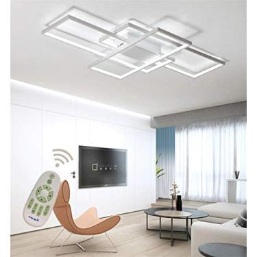Imagem de Luminárias de teto modernas LED embutidas para sala de estar e jantar, iluminação regulável com controle remoto, lustre quadrado chique de acrílico com abajur para quarto, banheiro, cozinha,