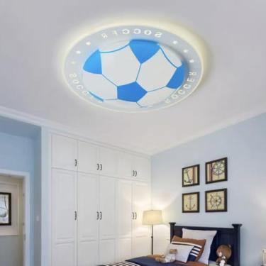 Imagem de Luminária de teto infantil criativa para meninos, quarto infantil, lâmpada de futebol azul, lâmpada de teto LED regulável, design moderno de desenho animado com controle remoto, iluminação d