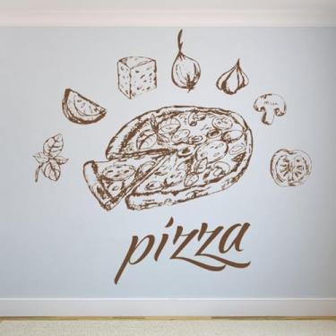 Imagem de Adesivos de parede de pizza Fast Food, placa de loja de pizza, sala de jantar, restaurante, cozinha, vinil, decoração moderna, 110 x 100 cm