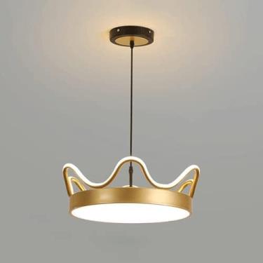 Imagem de Lustre de coroa dourada de 17,7" Lustre de berçário de princesa Lâmpada suspensa LED preta 3000K Branco quente Luminária pendente de teto nórdica moderna para quarto Sala de jantar Cozinha I