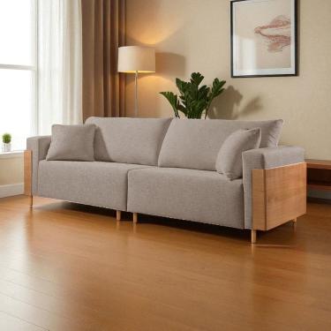 Imagem de Sofá Fixo Heitor 4 Lugares Luxo Pé de Madeira 2,40m Castellar Móbile Linho Cappuccino