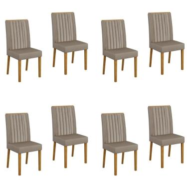 Imagem de Conjunto 8 Cadeiras para Sala de Jantar Pés em Madeira Maciça Mari Bege