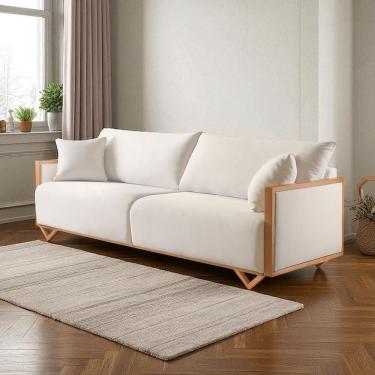 Imagem de Sofá Fixo Lara 3 Lugares Luxo 2,30m Castellar Móbile Veludo Bege Claro