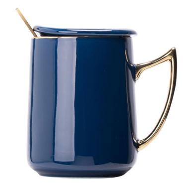 Imagem de URGDWEKJY Xícara de café copo de água criativo estilo europeu, copo de leite, xícara de café de luxo leve, copo de cerâmica com tampa, colher, xícara, copos de caneca (E)