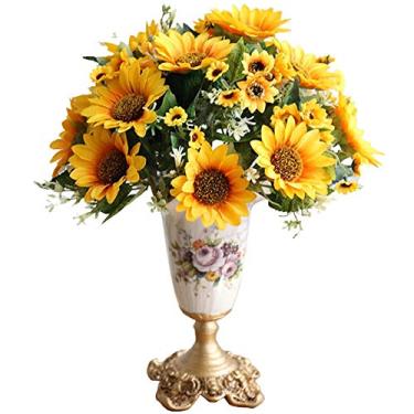 Imagem de Flores artificiais em vaso, girassóis artificiais, girassol, estilo europeu, buquê de girassóis de seda, arranjos de flores falsas para decoração de casa, festa de casamento, planta artificial, flor A