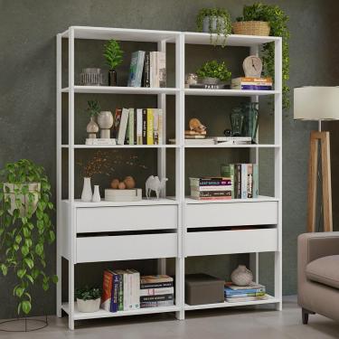 Imagem de Estante Armário Multiuso Para Livros 4 Gavetas 8 Prateleiras 140cm Madesa Branco