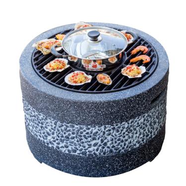 Imagem de Kit de churrasqueira para churrasqueira para jardim, lareira a lenha, quintal, pátio, exterior, imitação de pedra, fogueira, 55,5 cm/21,9" (cor: bege, tamanho: Kit-2) (kit cinza)