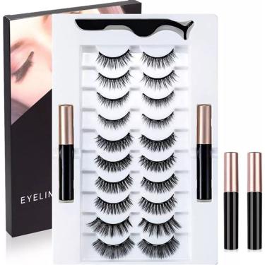 Imagem de Conjunto de cílios magnéticos com delineador e pinças, 20 pares