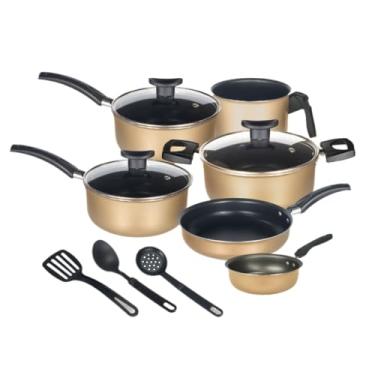 Imagem de Jogo de Panela Antiaderente, Caçarola com Tampa de Vidro, Revestimento Reforçado(Bege)