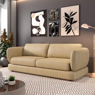 Imagem de Sofá Living 3 Lugares 265cm Pés Madeira Dalian Couro Legítimo Bege G52 - Gran Belo