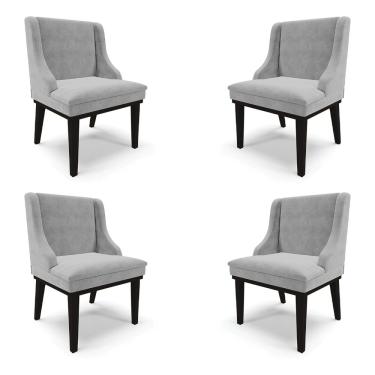 Imagem de Kit 4 Cadeiras Decorativas Sala de Jantar Base Fixa de Madeira Firenze Suede Cinza/Preto G19 - Gran Belo
