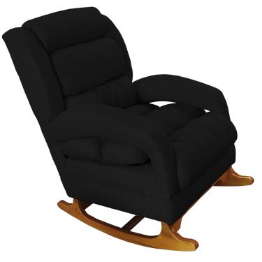 Imagem de Poltrona de Amamentação com Balanço Luna Suede Preto Base de Madeira C05 - D'Rossi