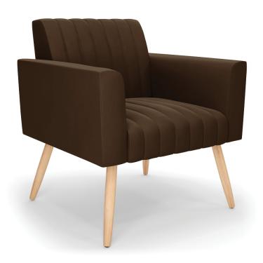 Imagem de Poltrona Viena Gomada Suede Marrom Pés Palito Natural - D'Rossi