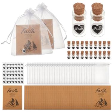 Imagem de GOMAKERER 60 conjuntos de kits de cartas Have a Little Faith, inclui 60 minifrascos de vidro e bolsas de organza, presentes cristãos, presentes de batismo, fé para mulheres