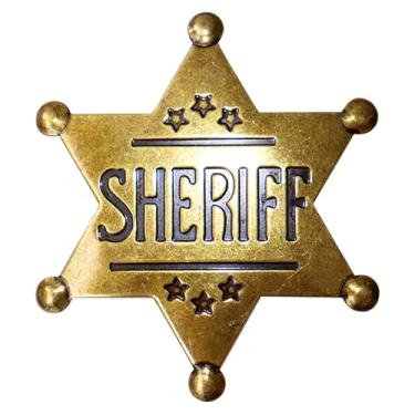Imagem de Distintivo de xerife de polícia distintivo de xerife de metal para mulheres e adultos emblema de decoração de festa de caubói, distintivo de colete de polícia de cowboy ocidental masculino distintivo