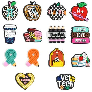 Imagem de Mimalexin 14 peças de contas de silicone temáticas escolares, em forma de maçã, contas de silicone temáticas de professor para fazer chaveiros, contas soltas a granel para canetas, artesanato, colar